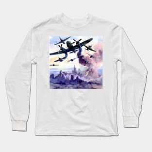 Bombing Run Abstract Watercolor Long Sleeve T-Shirt